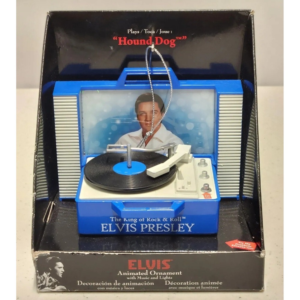 Vintage ELVIS Christmas Lighted Moving Record Player Multi-Song‎ Music Box